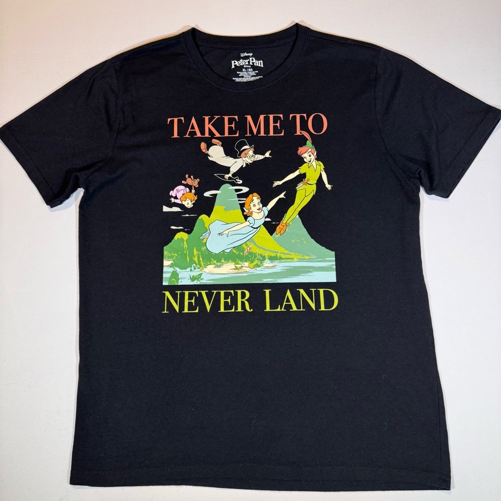 Disney Peter Pan & Wendy  "Take Me To Neverland" Black T-shirt Men’s Size XL